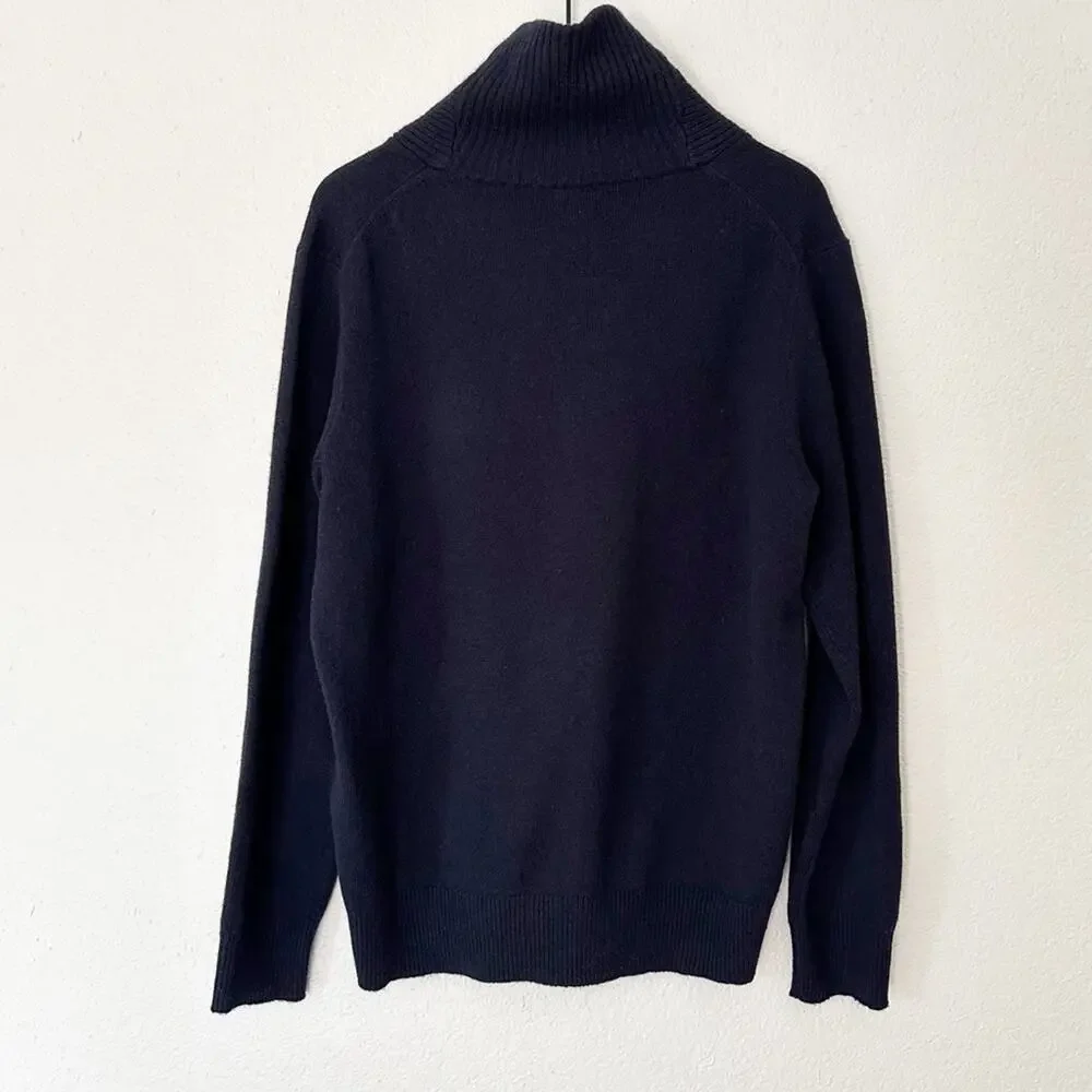 J. Crew Sweater Mens 100% Lambs Wool Button‎ Cowl Neck Navy Cozy Casual Large